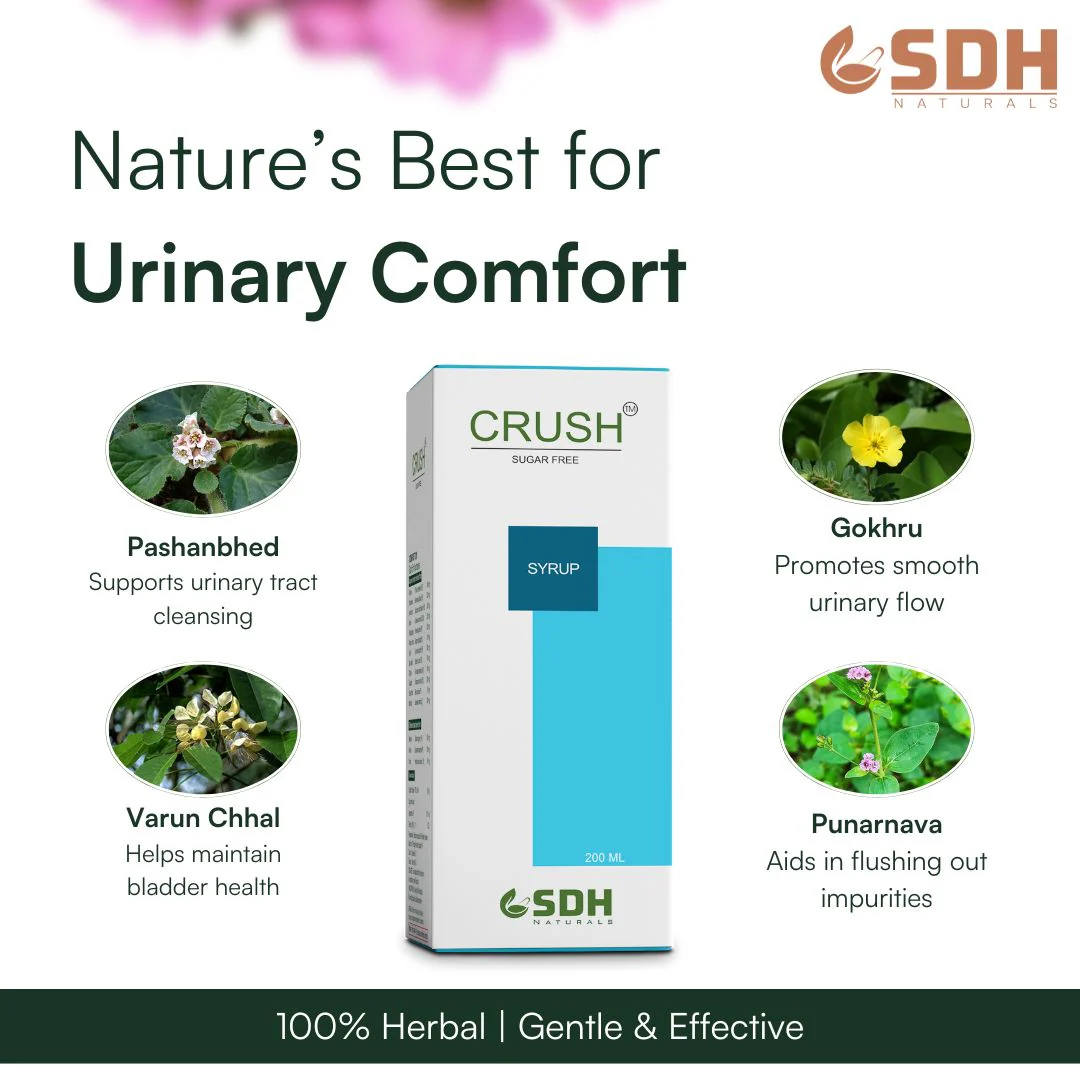 Crush Syrup Ayurvedic Support for Urinary Tract Health |Regulates Urinary PH| Promotes relief from UTI Pain, Burning sensation|Regularizes the urine flow| Enriched with Ikshmool, Gokhru, Varun Chhal & Punarnava - Image 4